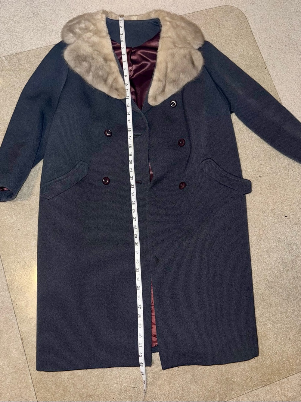 Only O.R. Fashions New York Grey/Blue Coat with Burgundy Lining